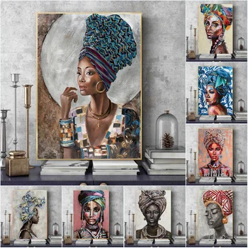 Grafite Preto Africano Mulher de Lona Painiting Sala de estar, Quarto Poster e Impressões de Arte de Parede HD Imagens de Decoração de Cuadros